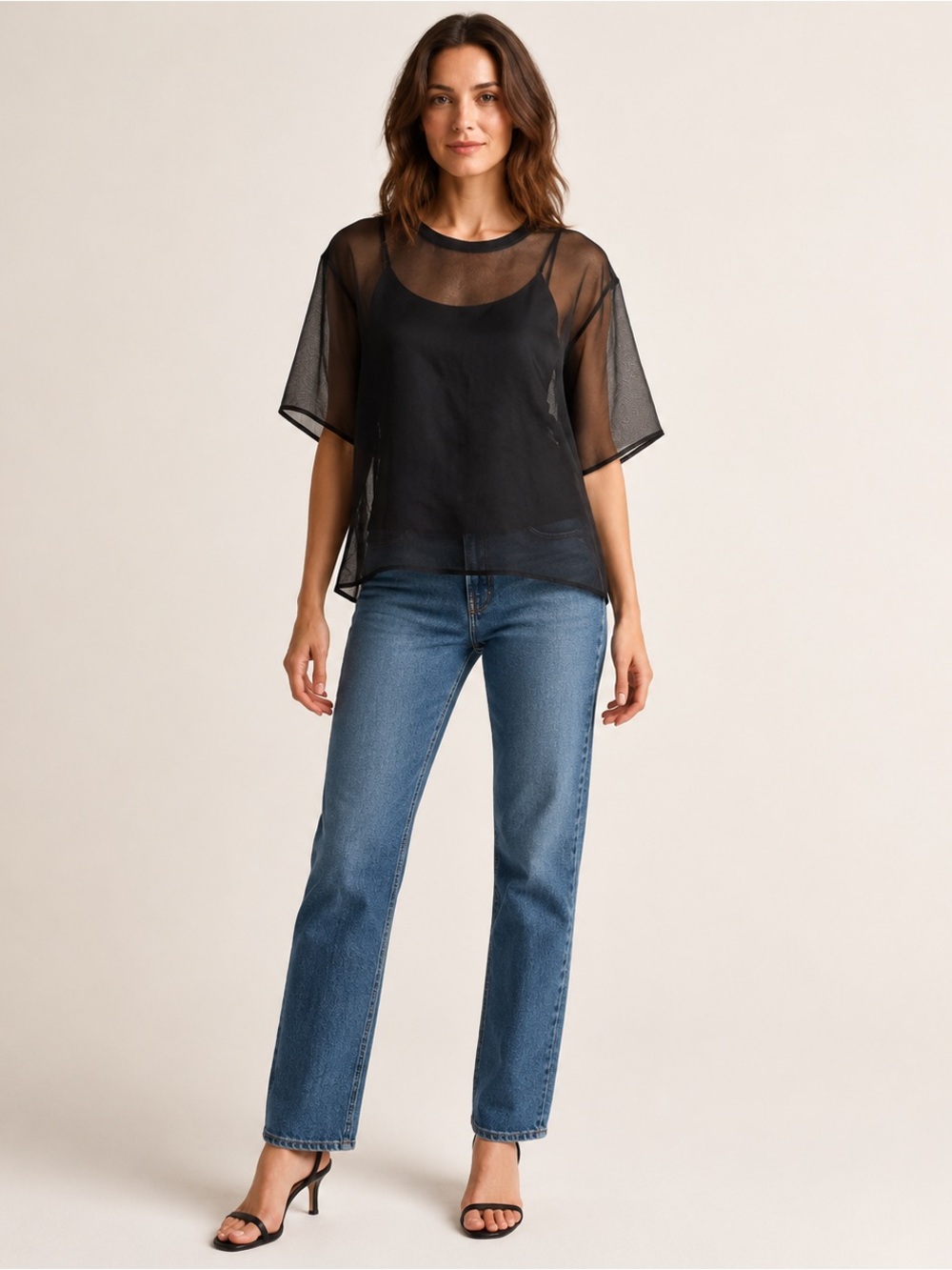 Every Black 100% Silk Sheer Layered Blouse Camisole XL NWT